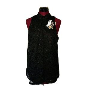 BCX Womens Top Size Large Black Sleeveless Embellished Sequin Lace Mock …